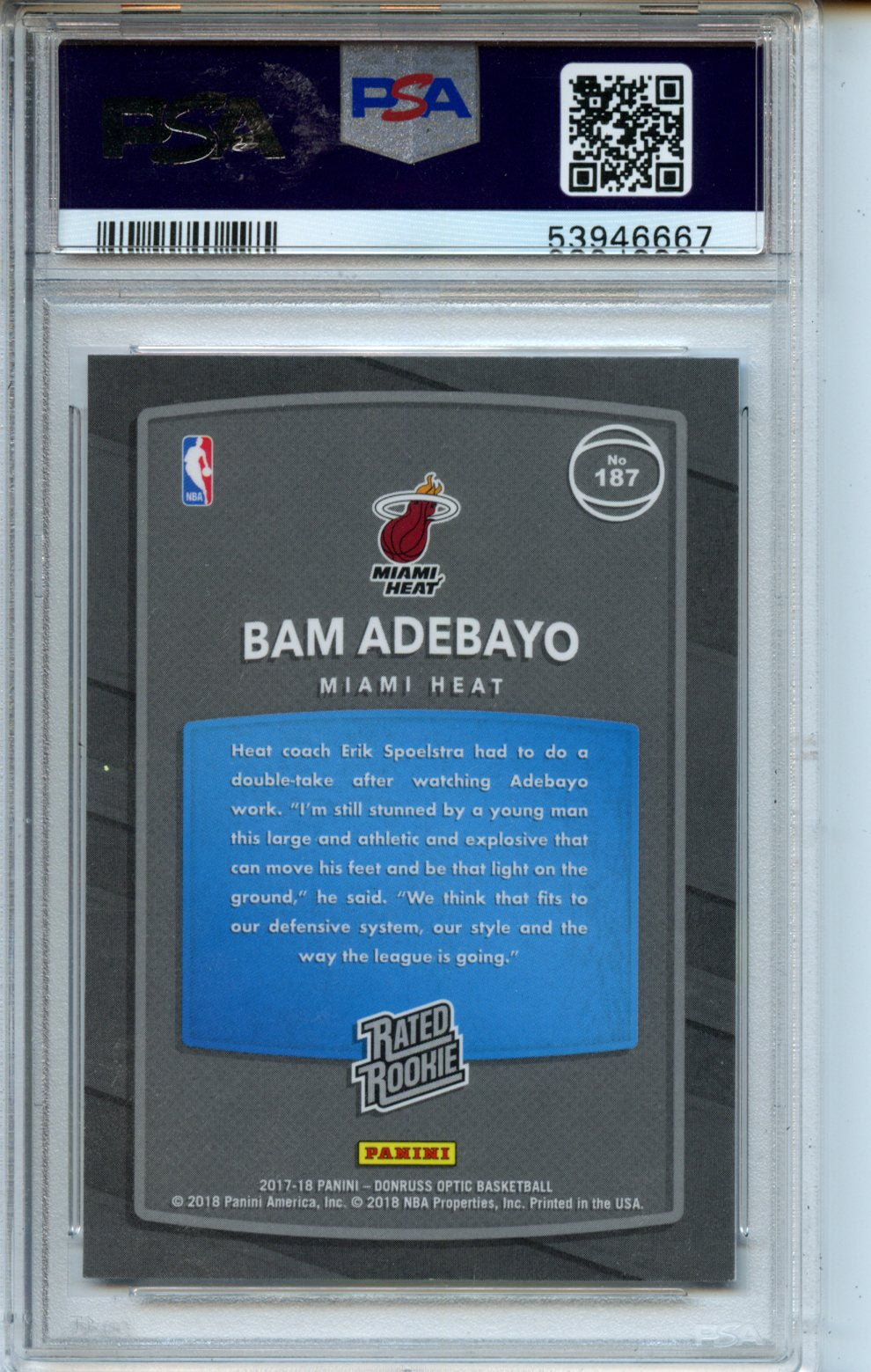 2017 Panini Donruss Optic #187 Bam Adebayo Red/Yellow RR PSA 8