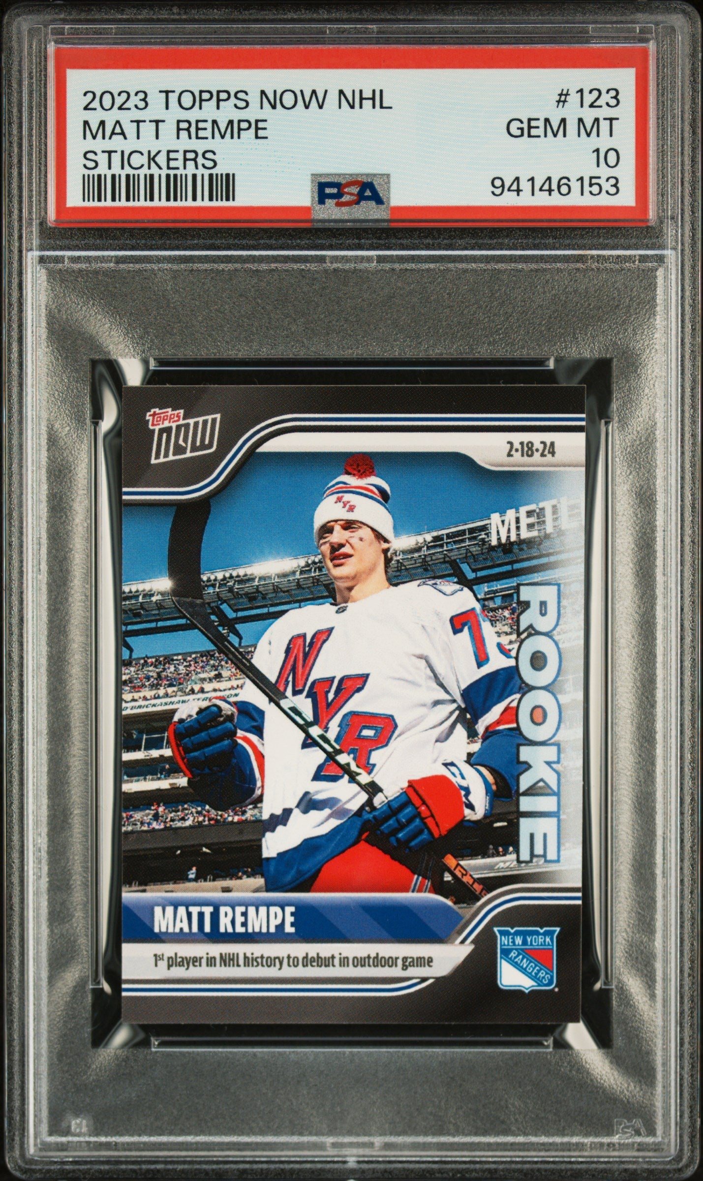 2023 Topps Now Nhl Stickers #123 Matt Rempe Rookie PSA 10 CERT#94146153