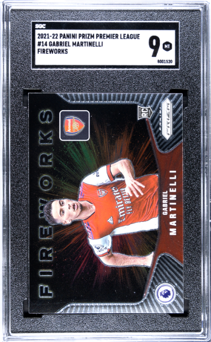 2021-22 Panini Prizm Premier League #14 Gabriel Martinelli Fireworks RC SGC 9