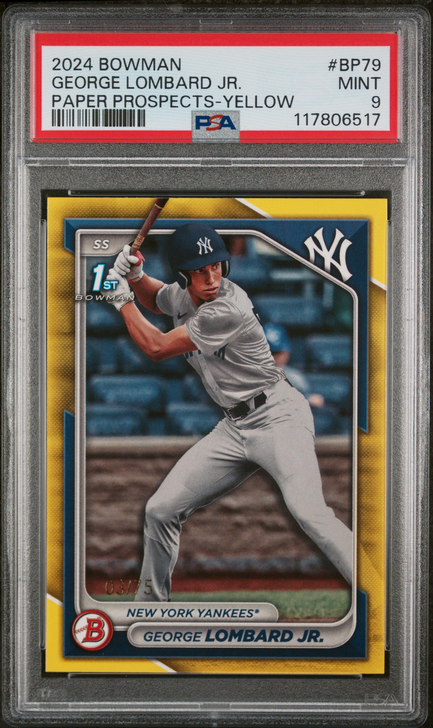 2024 Bowman Paper Prospects #BP79 George Lombard Jr. Yellow PSA 9