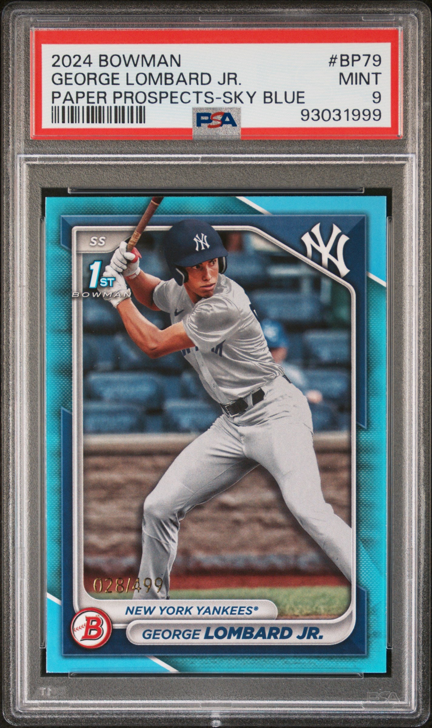 2024 Bowman Paper Prospects #BP79 George Lombard Jr. Sky Blue PSA 9