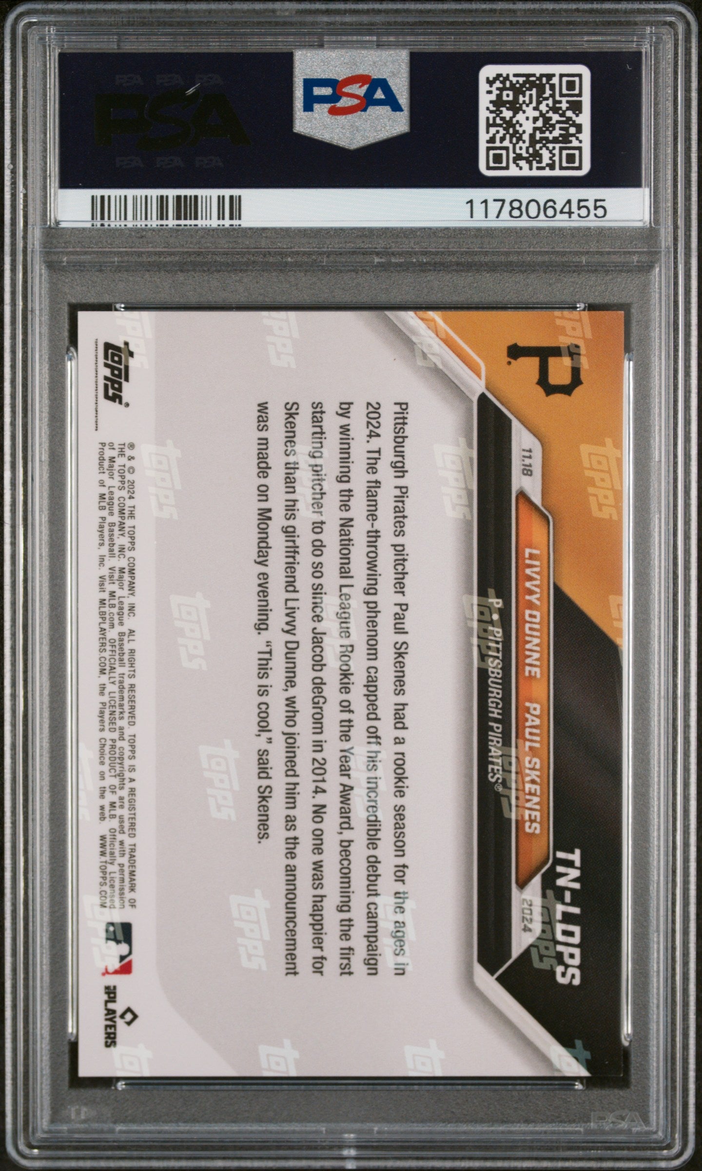 (1)2024 Topps Now Offseason #TNLDPS L.Dunne/P.Skenes PSA 10