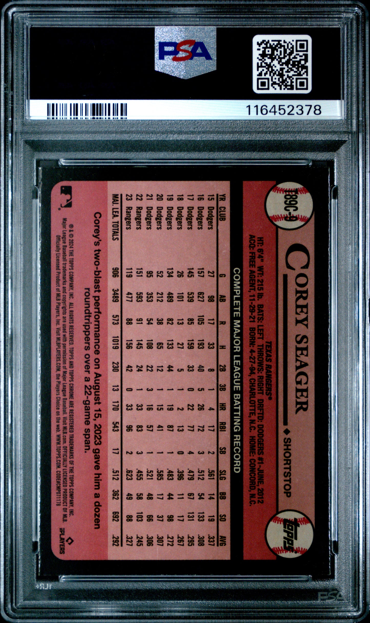 2024 Topps Silver Pack 1989 Chrome Promo #T89C9 Corey Seager PSA 6