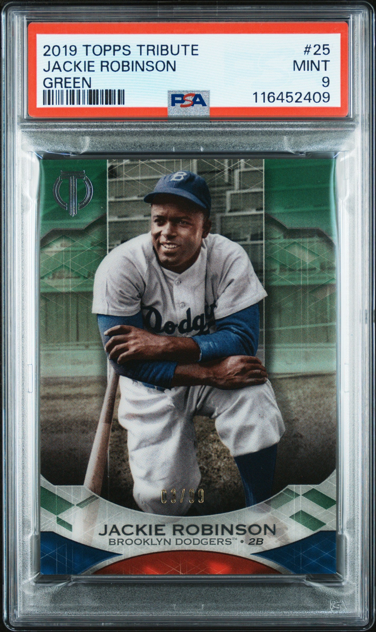 2019 Topps Tribute #25 Jackie Robinson Green PSA 9