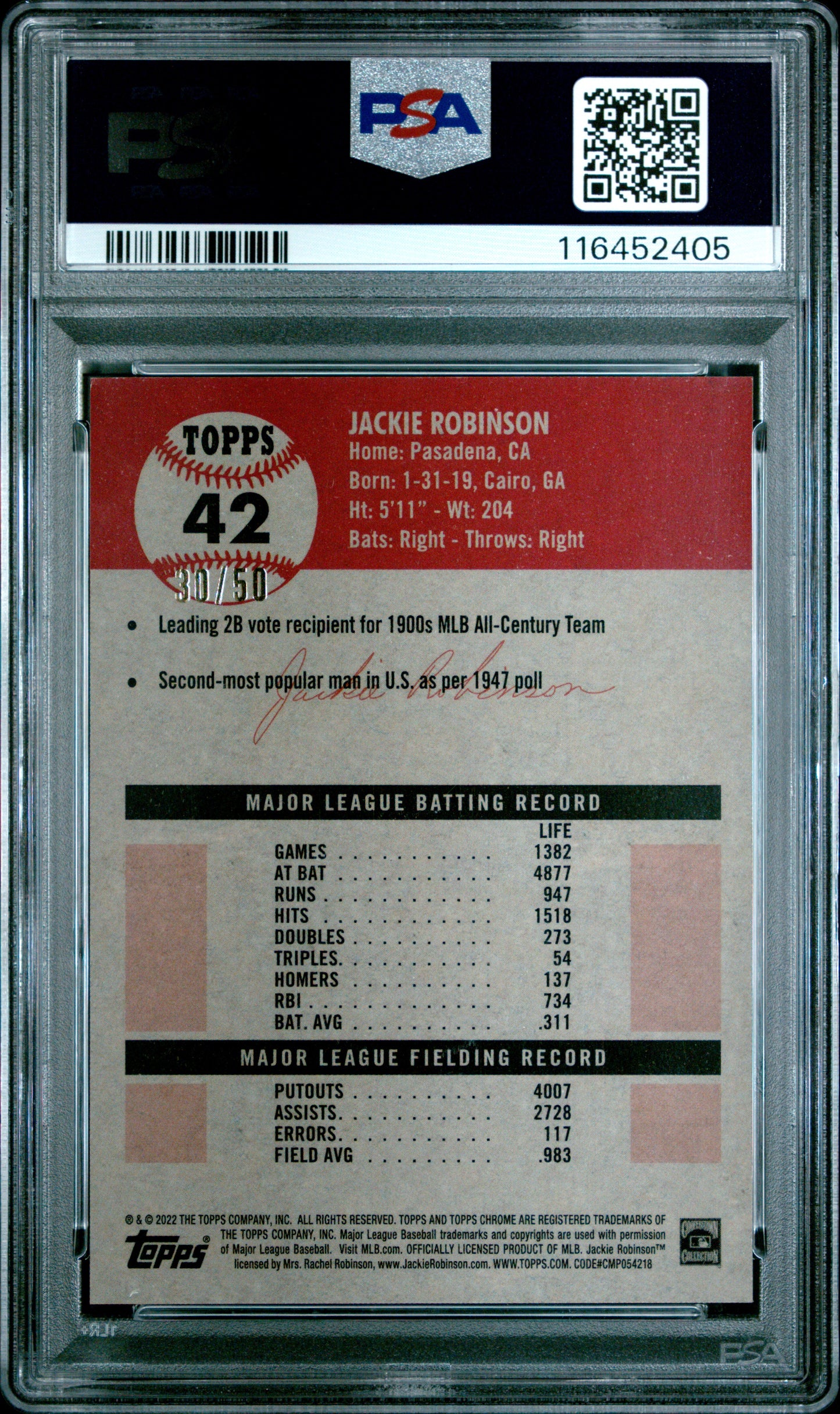 2022 Topps Chrome Platinum Anniversary #42 Jackie Robinson Gold Refractor PSA 9