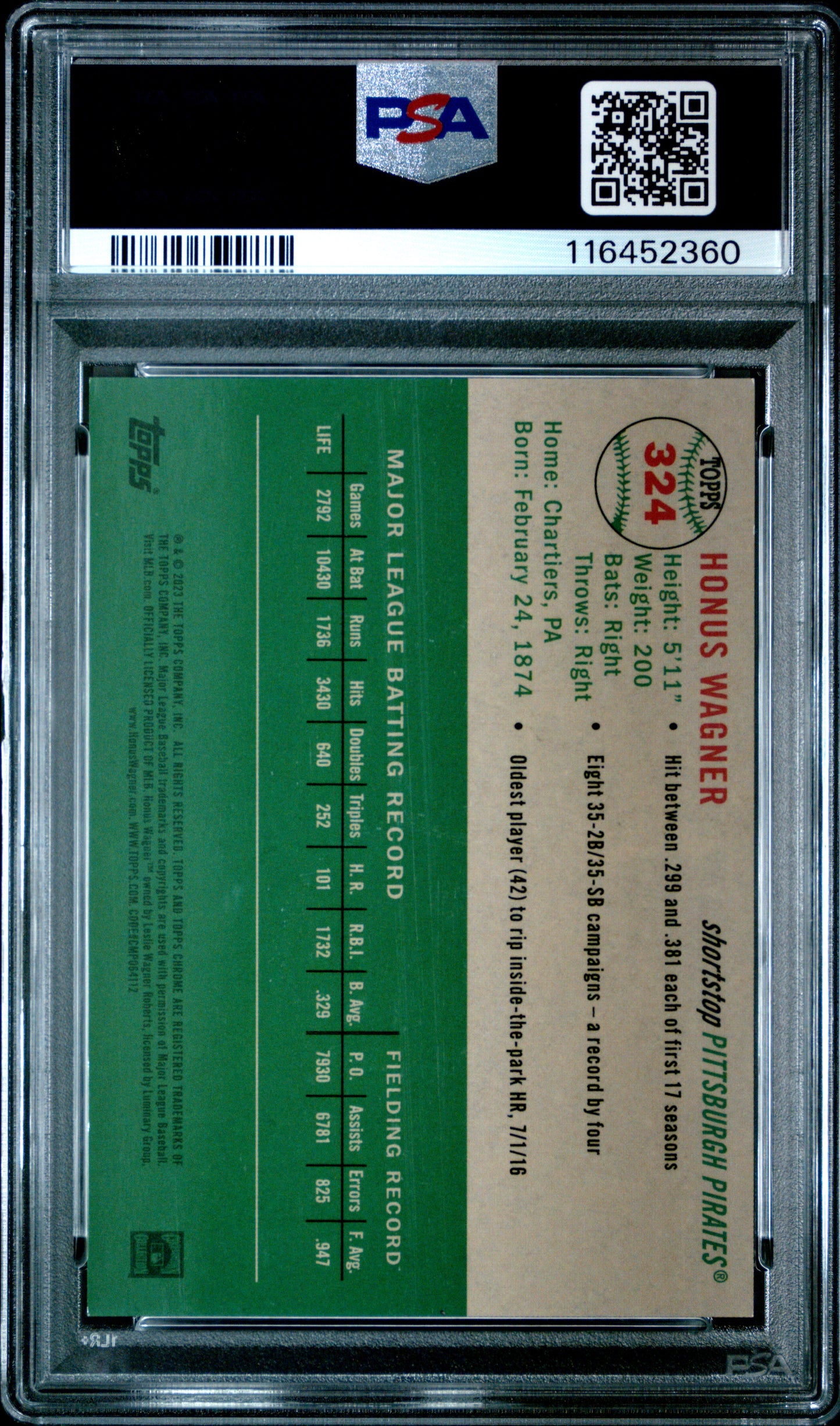 2023 Topps Chrome Platinum Anniversary #324 Honus Wagner PLT Toile Cream/Gold Ref PSA 9