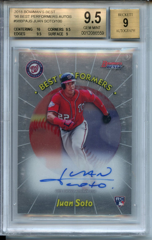 2018 Bowman's Best '98 Best Performers #98BPAJS Juan Soto RC 084/100 BGS 9.5-9