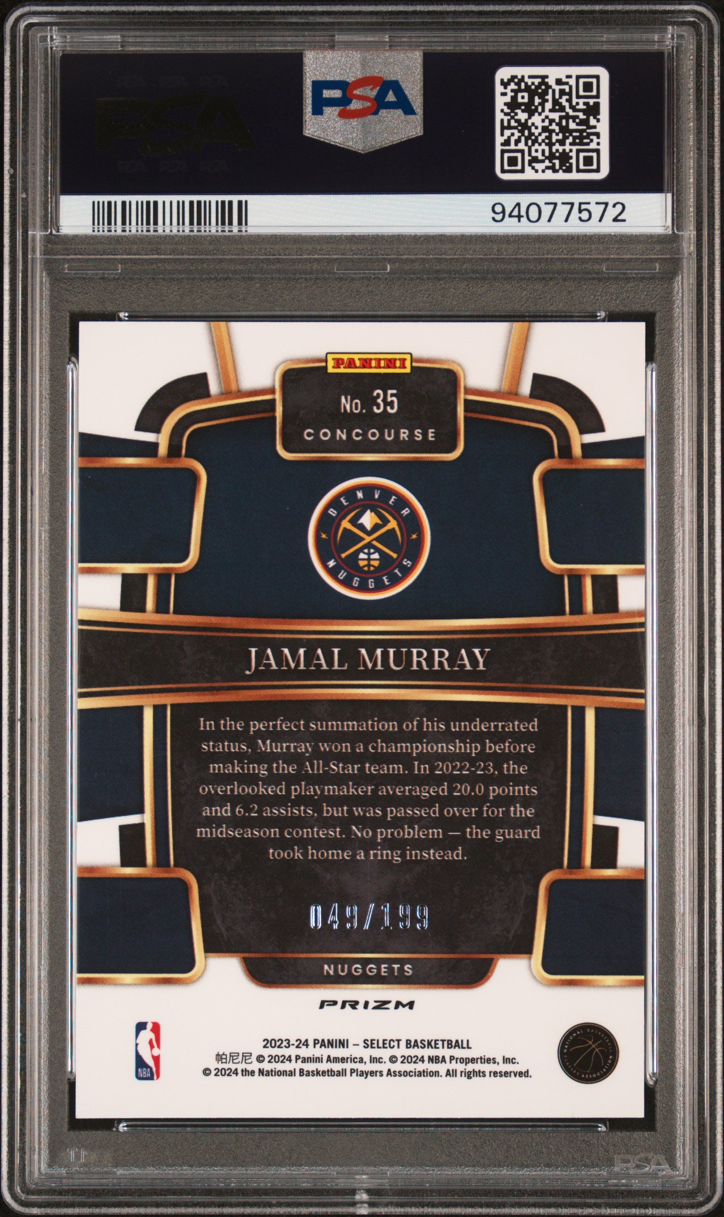 2023 Panini Select #35 Jamal Murray 049/199 Red Prizm PSA 10