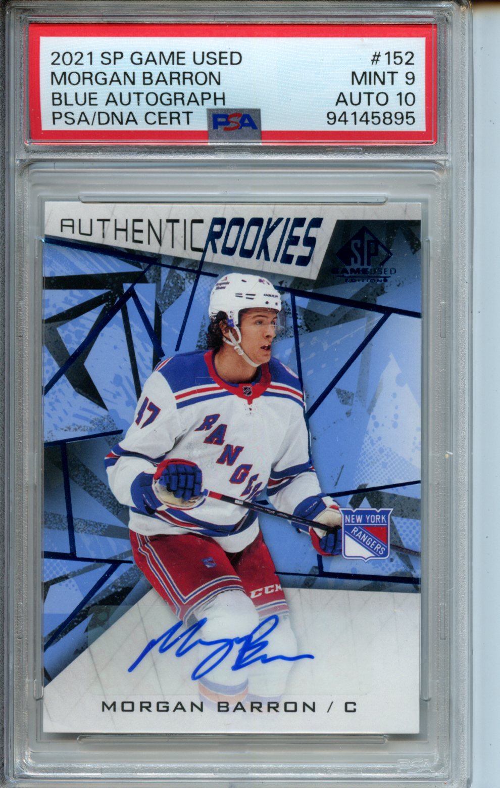 2021 SP Game Used #152 Morgan Barron Blue Authentic Rookies PSA 9-10