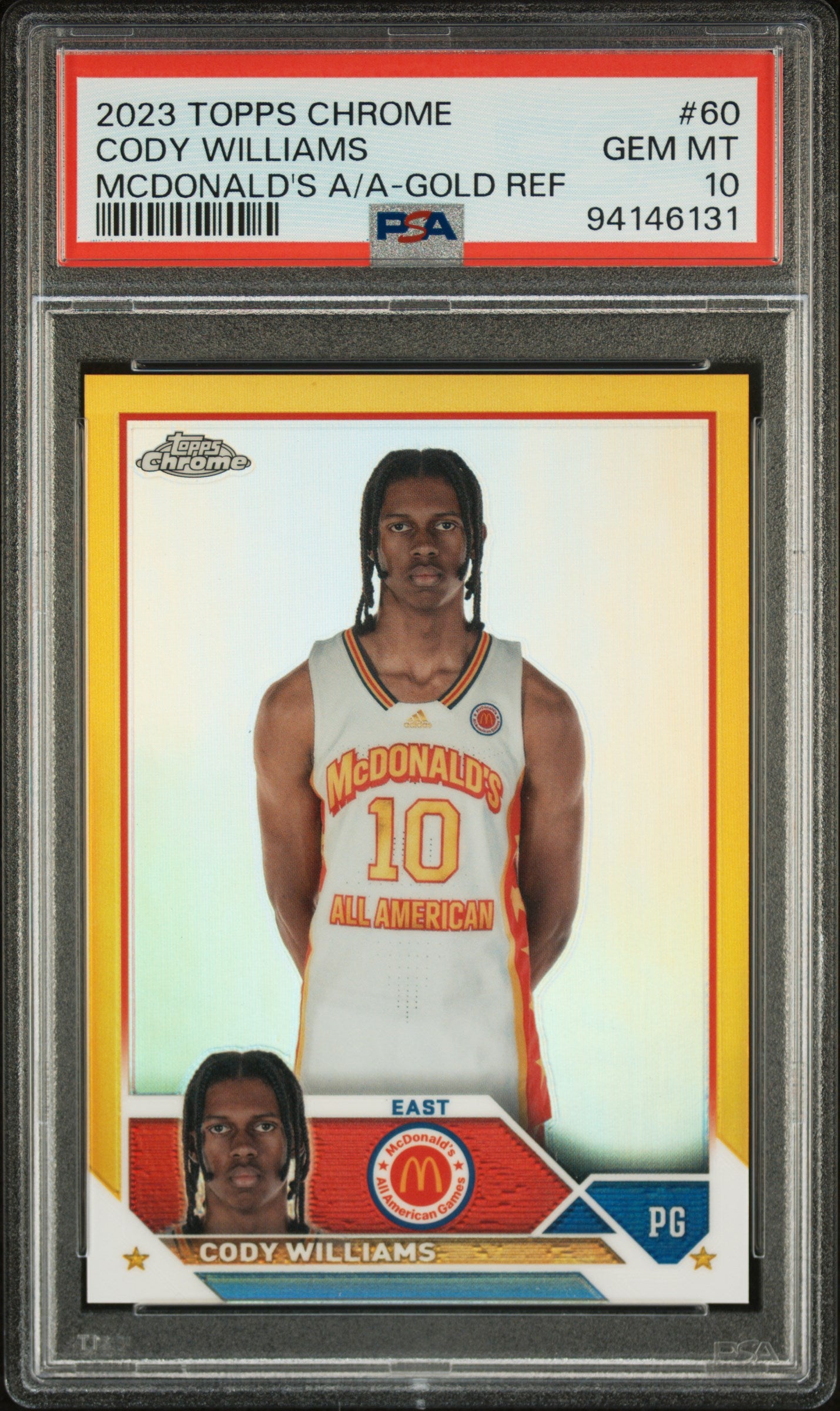 2023 Topps Chrome Mcdonald'S All-American #60 Cody Williams 03/50 Gold Refractor PSA 10