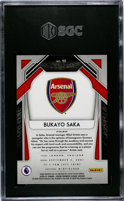 2020-21 Panini Prizm Premier League #40 Bukayo Saka Pink Wave SGC 9.5