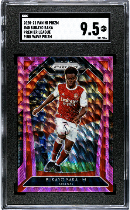 2020-21 Panini Prizm Premier League #40 Bukayo Saka Pink Wave SGC 9.5