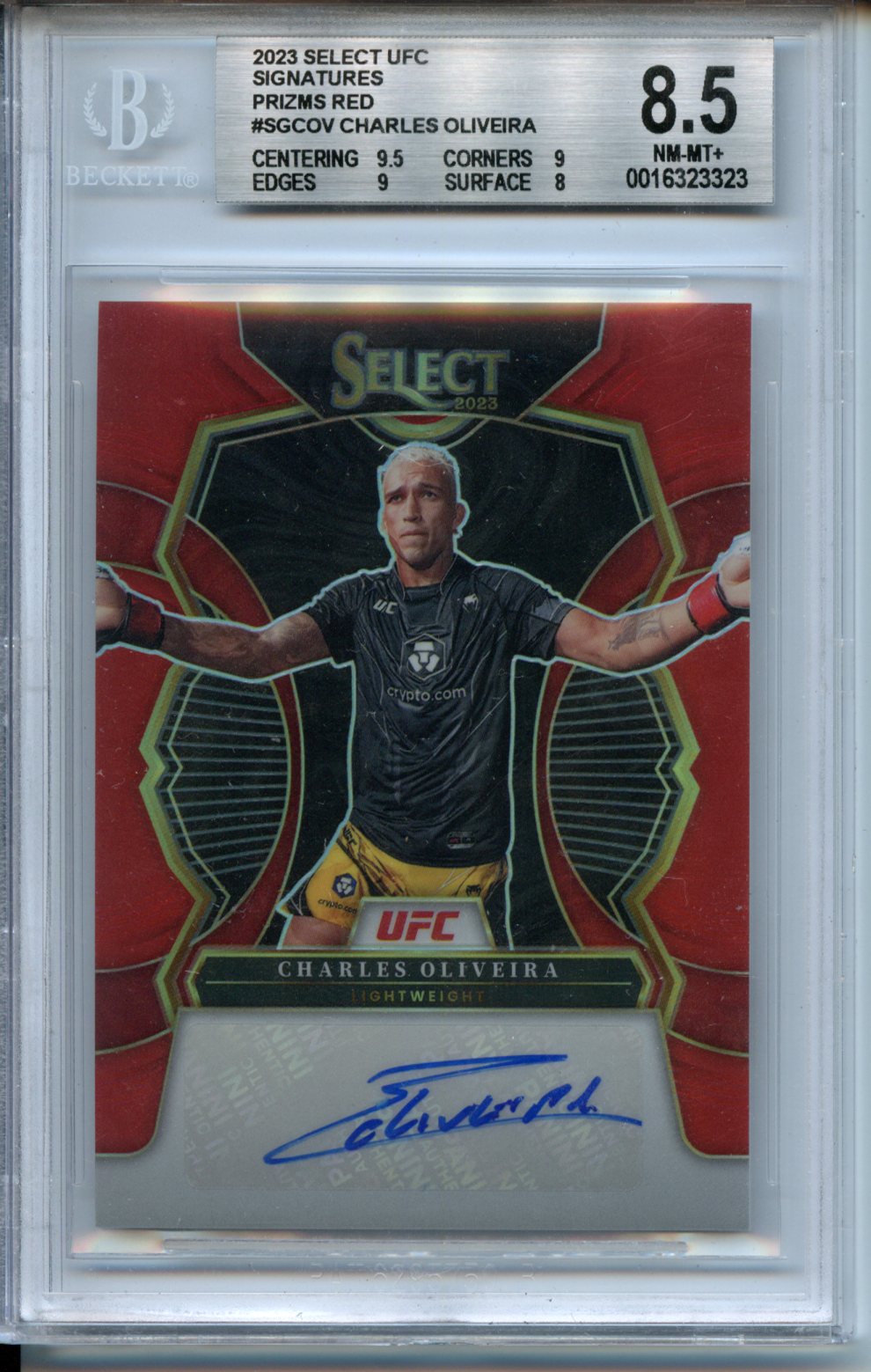 2023 Select UFC Signatures Prizms Red #SGCOV Charles Oliveira 42/99 BGS 8.5