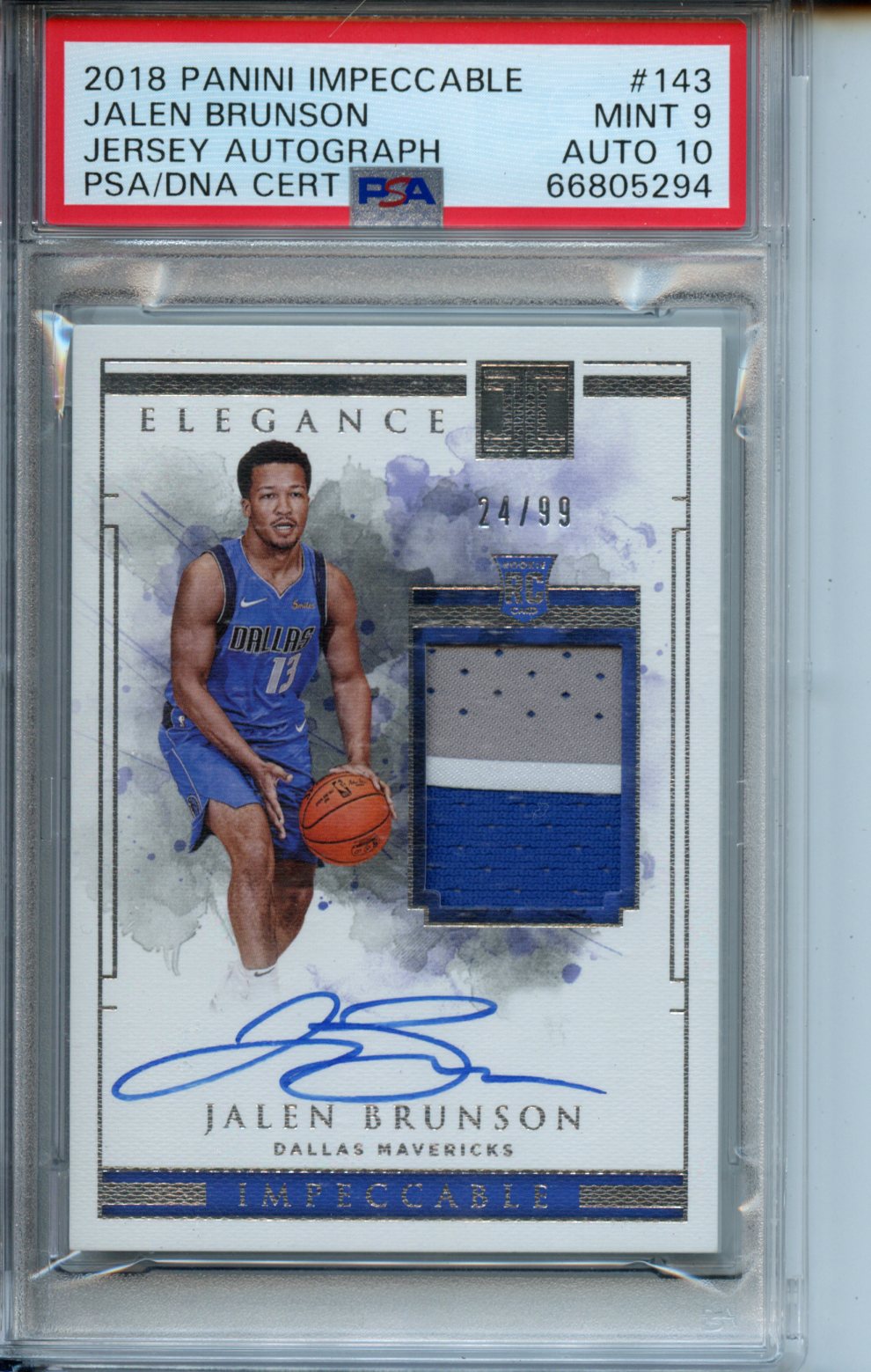 2018 Panini Impeccable #143 Jalen Brunson 24/99 RPA PSA 9-10