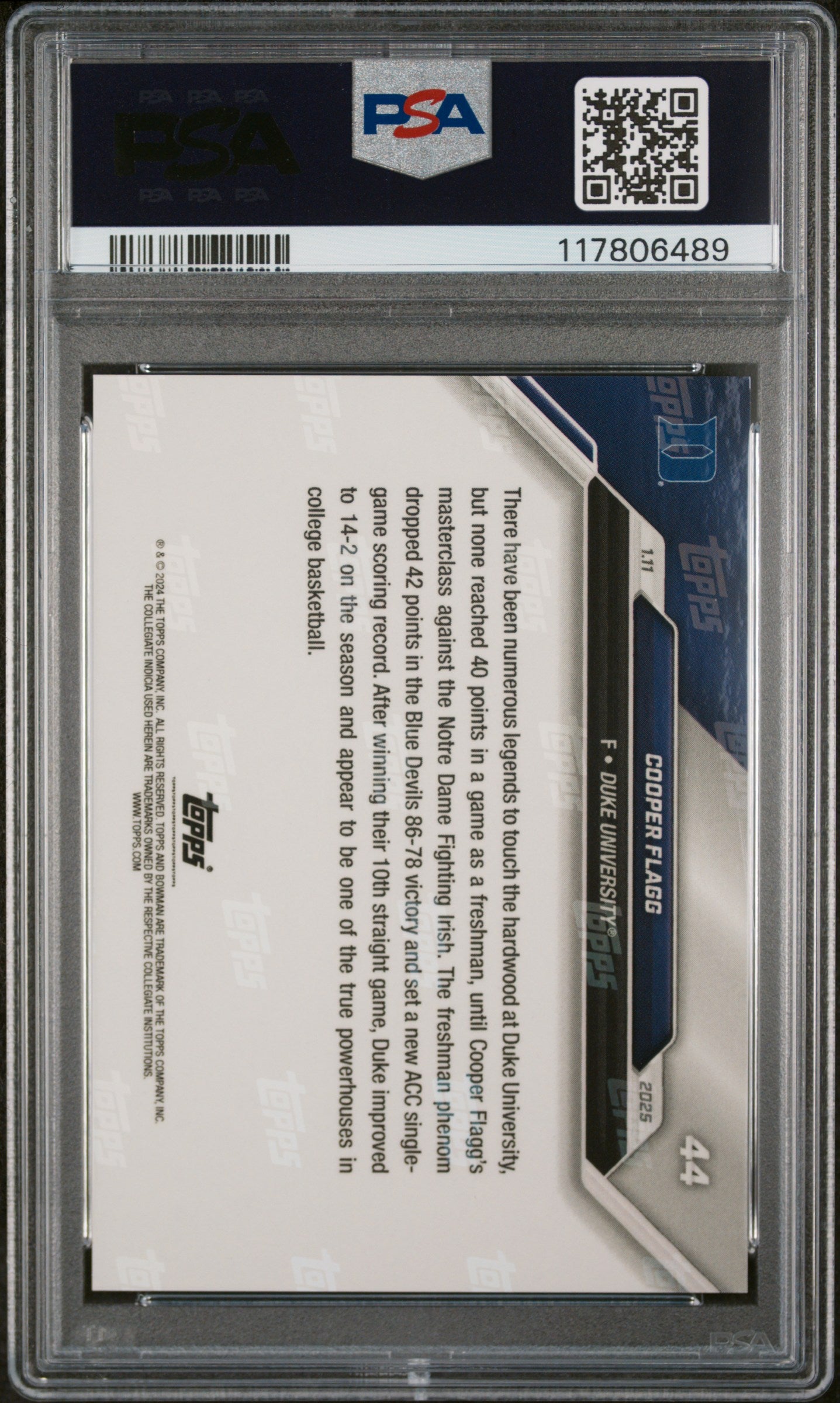 (2)2024-25 Bowman U Now #44 Cooper Flagg PSA 10