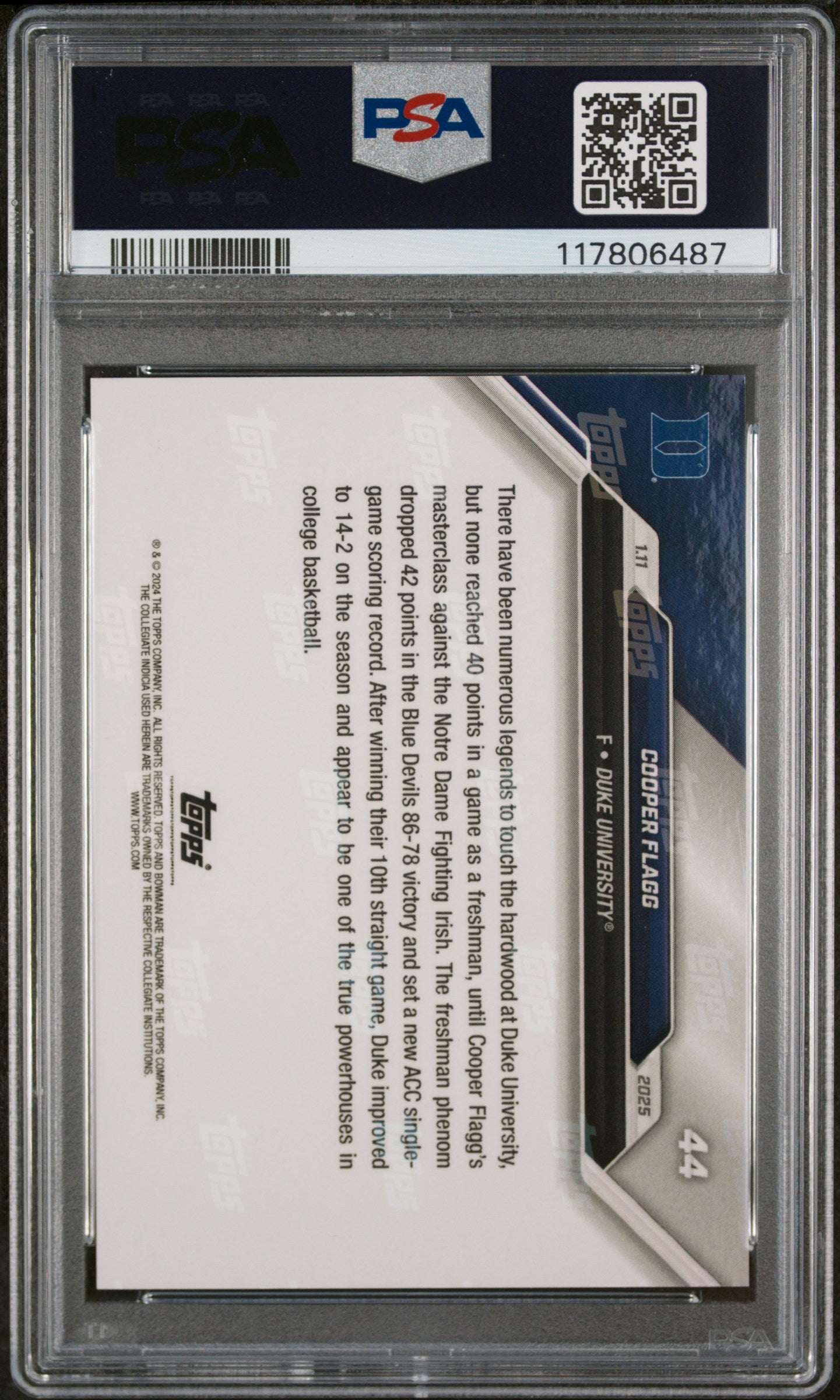 (3)2024-25 Bowman U Now #44 Cooper Flagg PSA 10