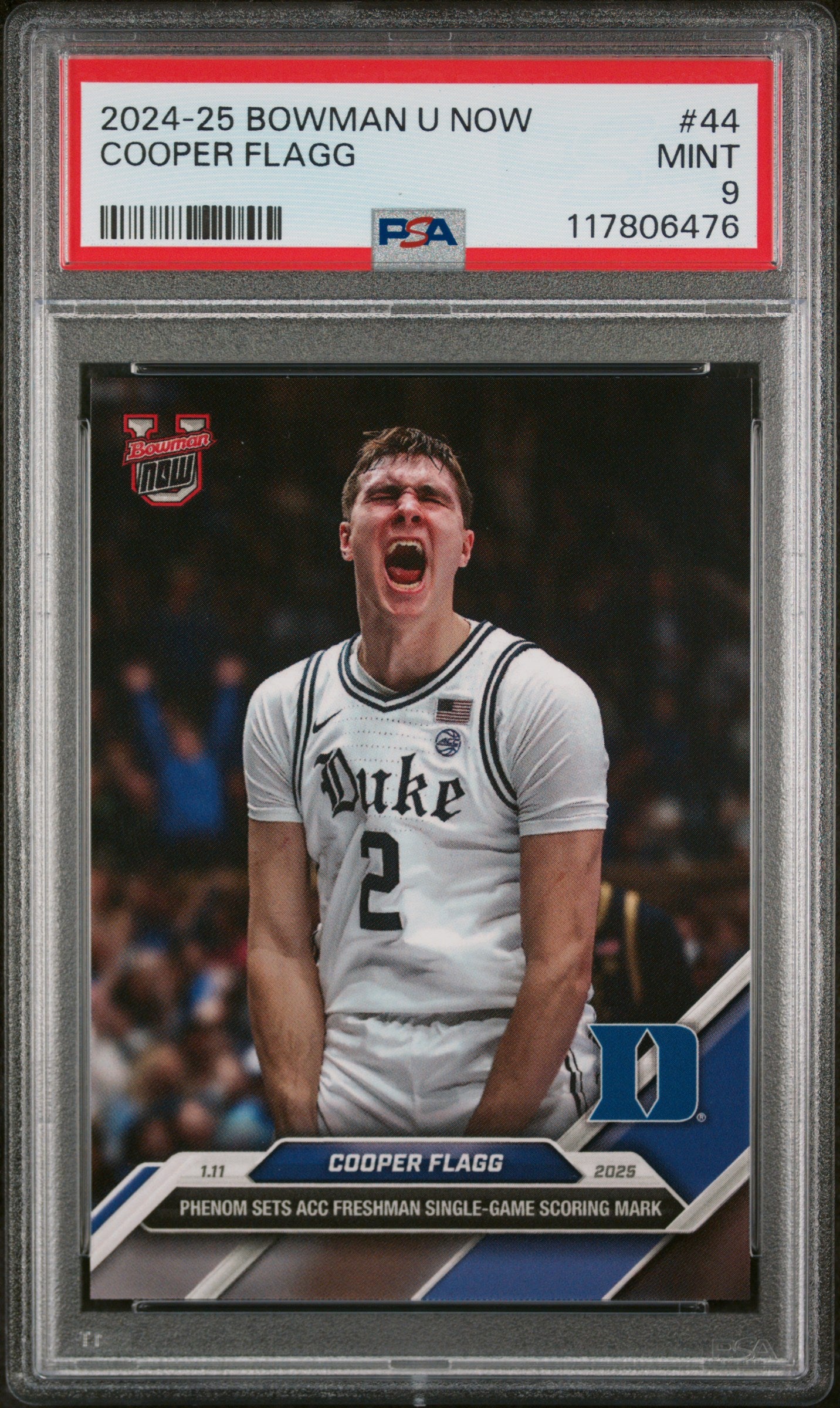 (1)2024-25 Bowman U Now #44 Cooper Flagg PSA 9