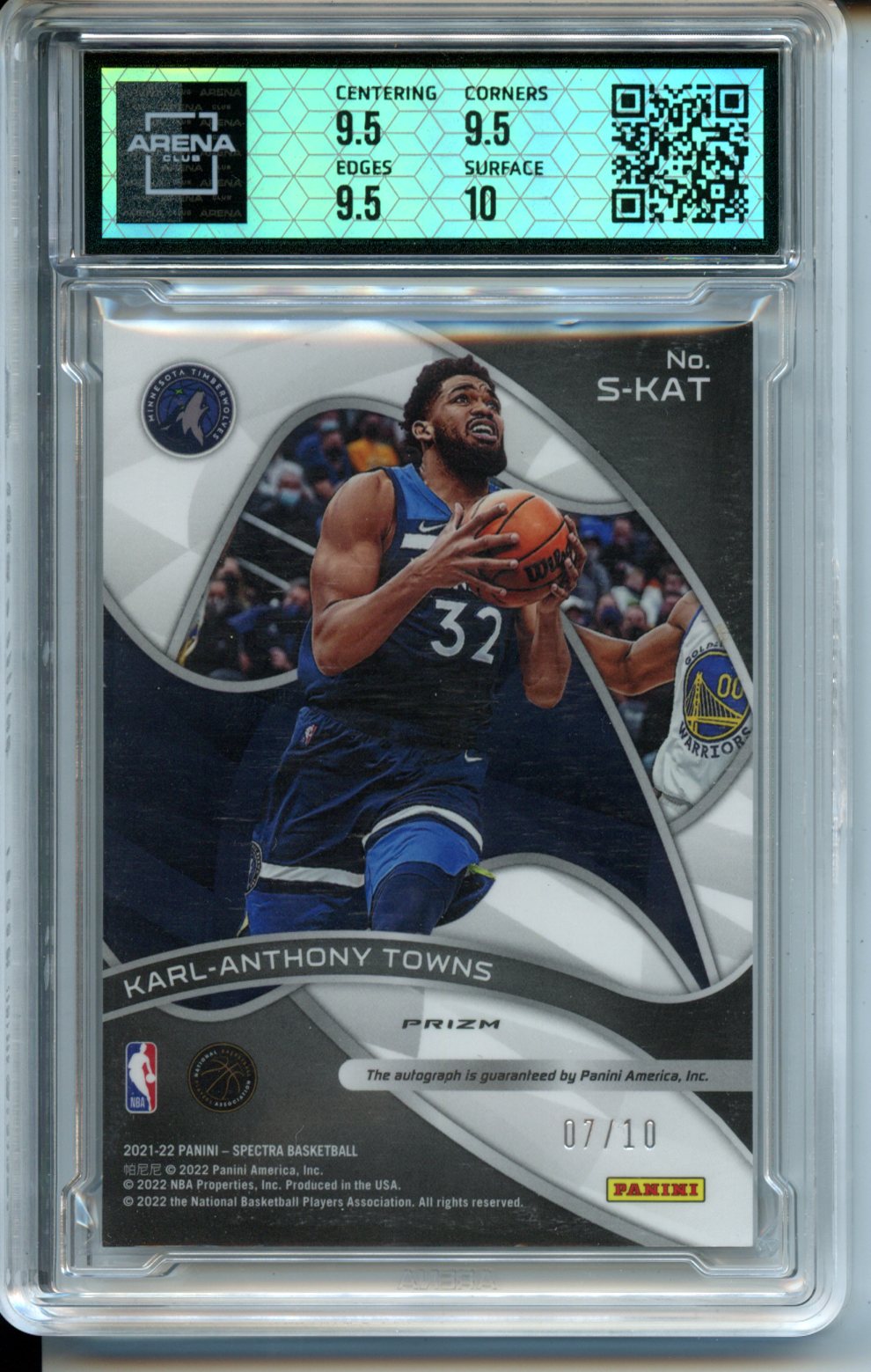 2021-22 Panini Spectra #S-KAT Karl-Anthony Towns 07/10 Signatures Gold Arena Club 10-10