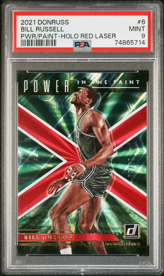 2021 Panini Donruss Power In The Paint #6 Bill Russell 95/99 Holo Red Laser PSA 9
