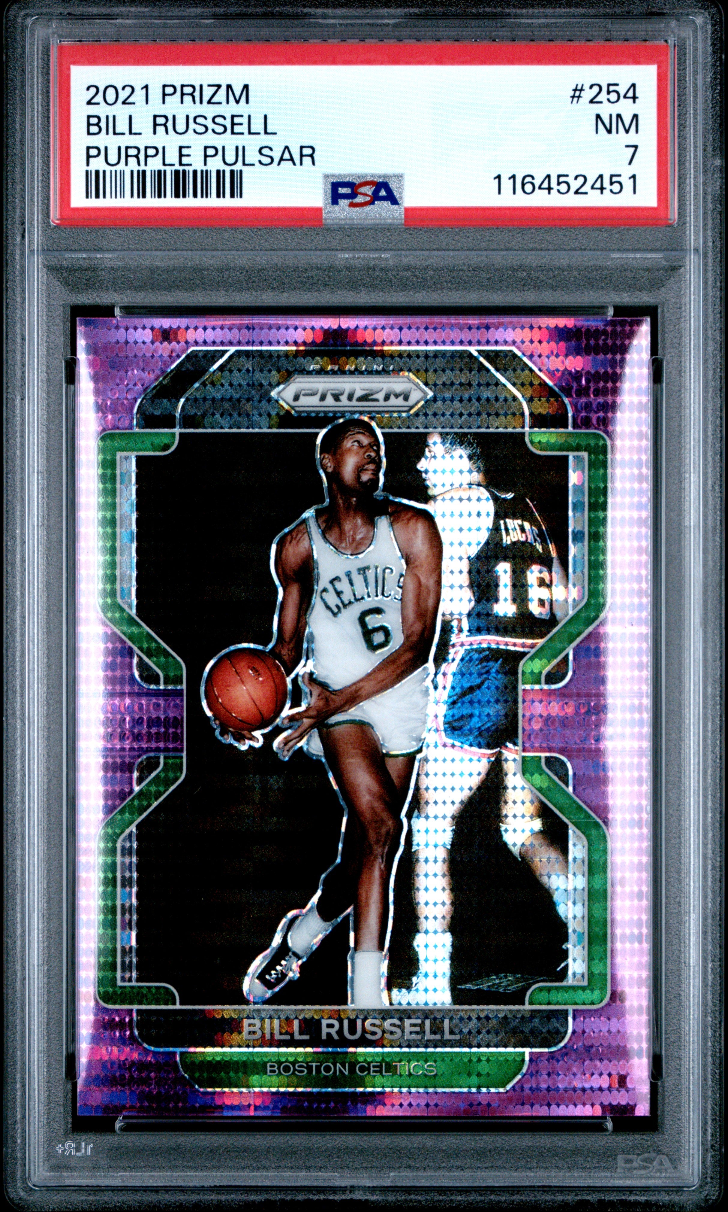 2021 Panini Prizm #254 Bill Russell 21/35 Purple Pulsar PSA 7