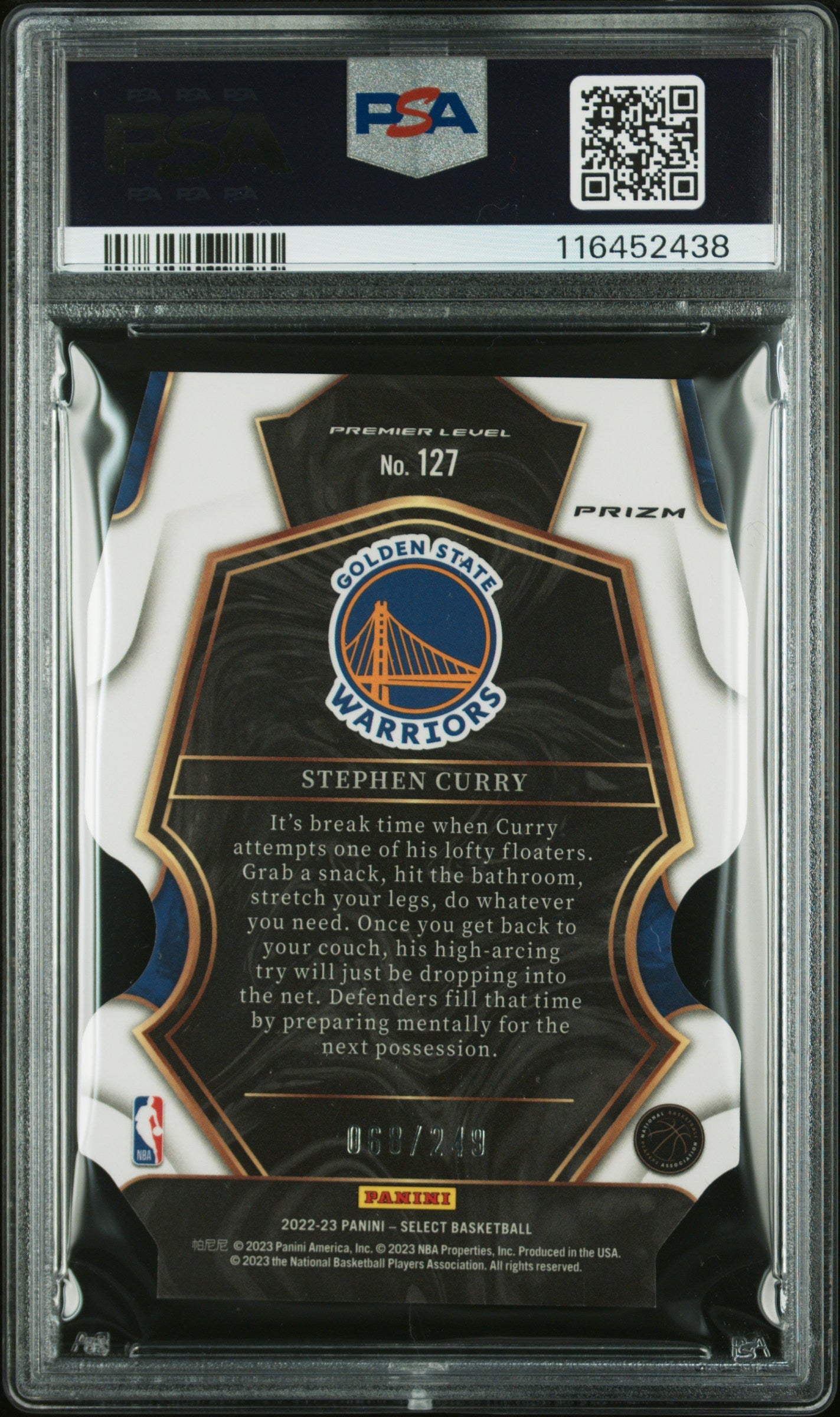 2022 Panini Select #127 Stephen Curry 068/249 Blue Die-Cut PSA 9