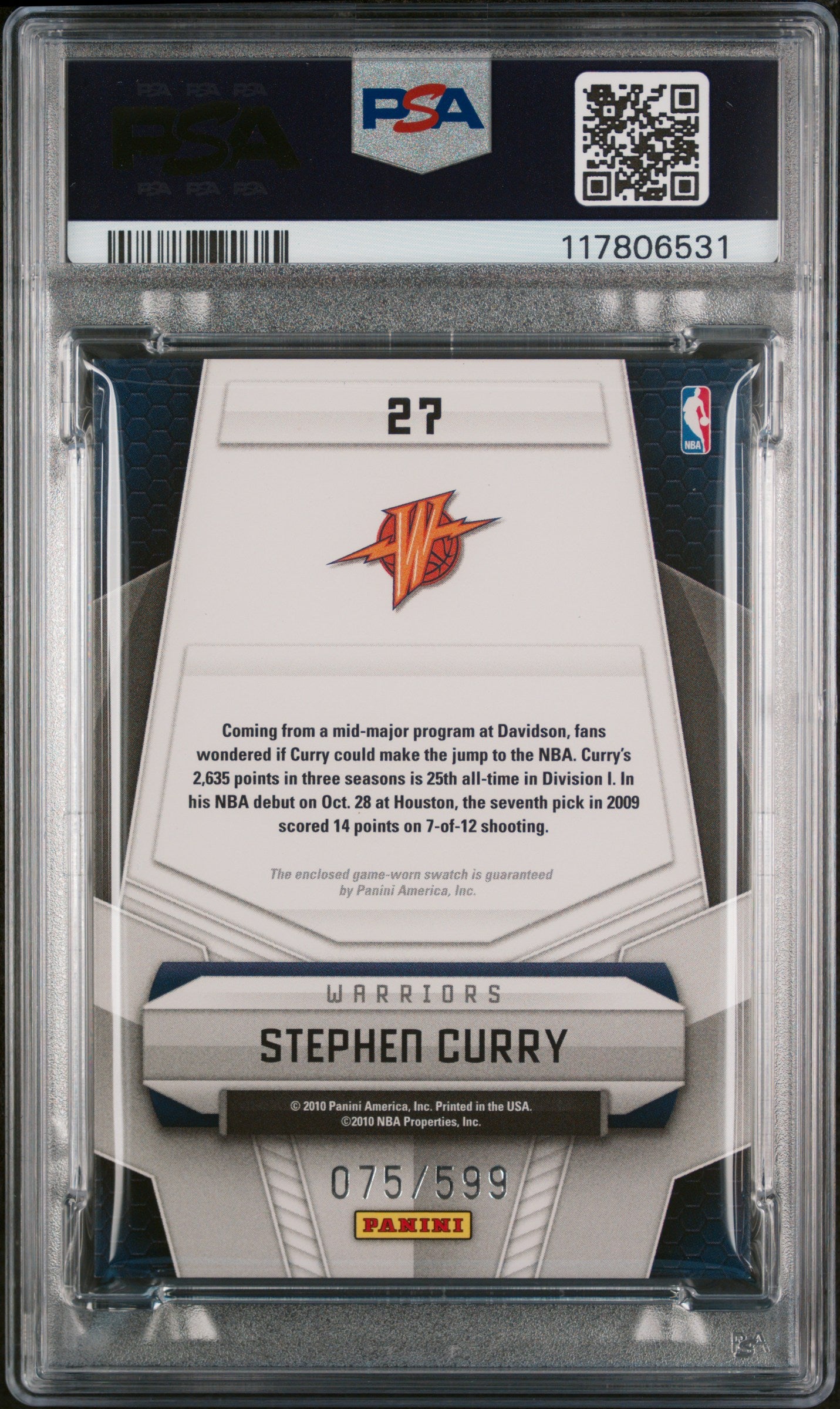 2009 Panini Certified Potential #27 Stephen Curry 075/599 Potential-Materials PSA 7