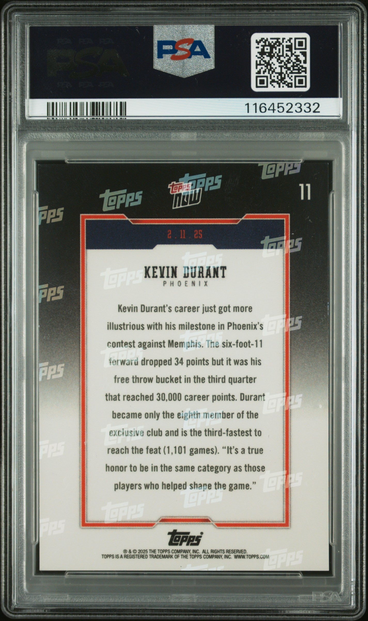 2024 Topps Now #11 Kevin Durant 39/99 Green PSA 10