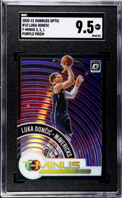 2020-21 Donruss Optic #10 Luka Doncic T-Minus 3, 2, 1 Purple Prizm SGC 9.5