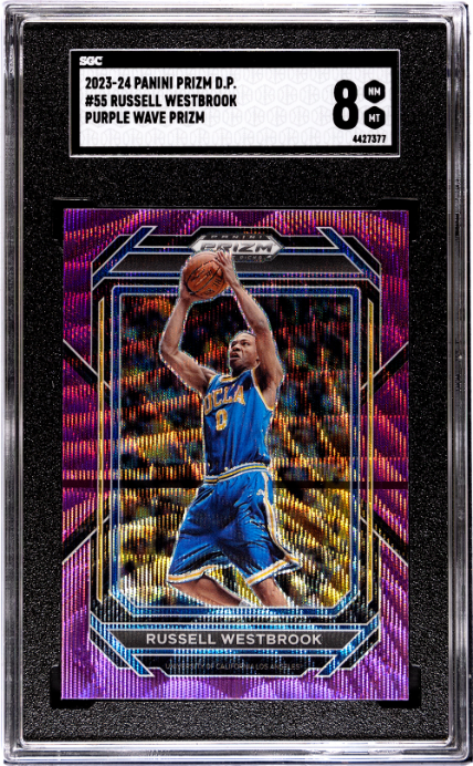 2023-24 Panini Prizm Draft Picks #55 Russell Westbrook Purple Wave Prizm SGC 8