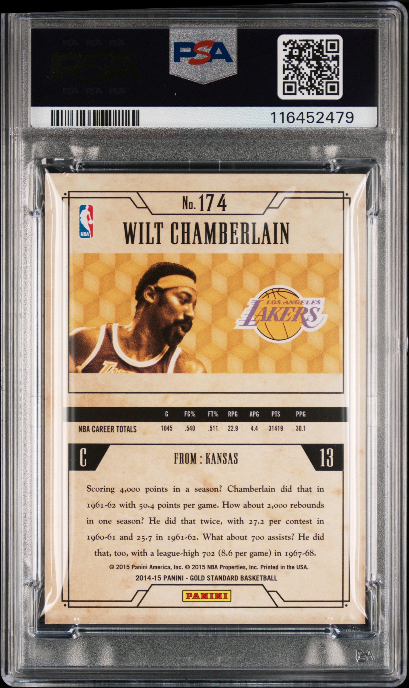 2014 Panini Gold Standard #174 Wilt Chamberlain 234/285 PSA 7