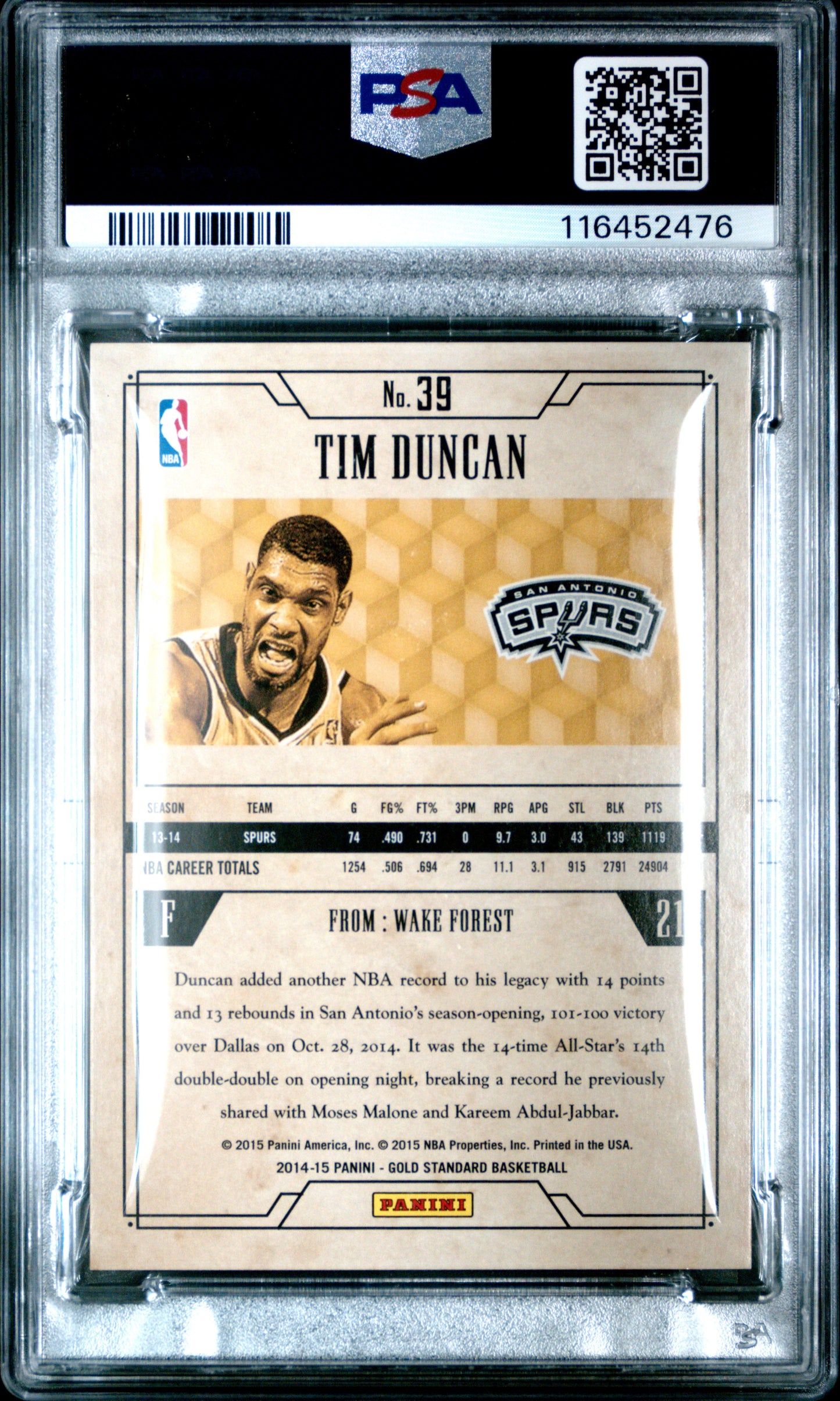 2014 Panini Gold Standard #39 Tim Duncan 235/285 PSA 6