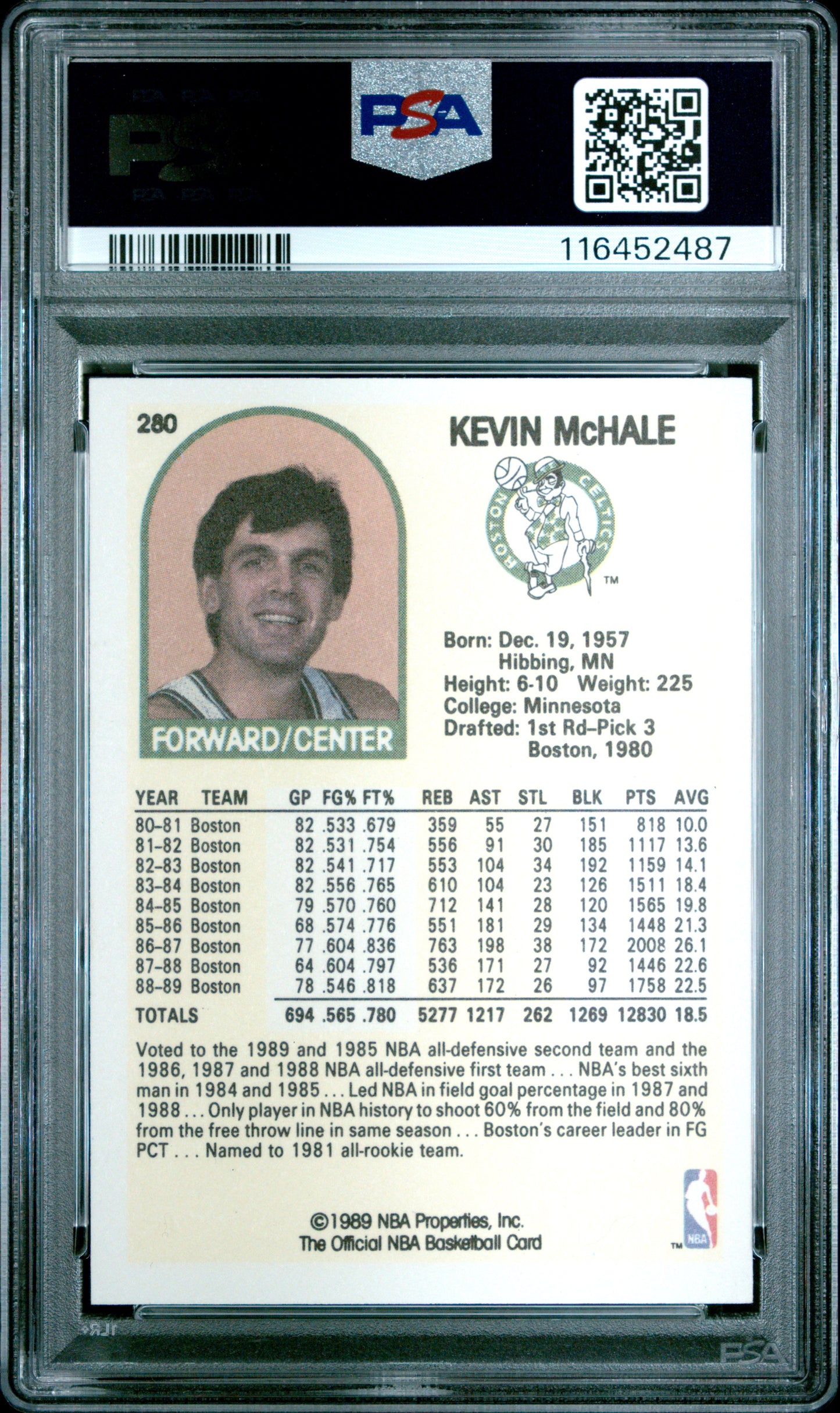 1989 Hoops #280 Kevin Mchale PSA 9