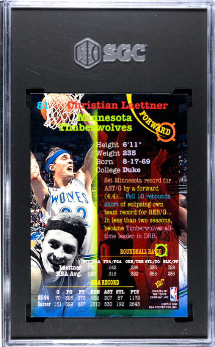 1994-95 Topps Stadium Club #81 Christian Laettner SGC 5