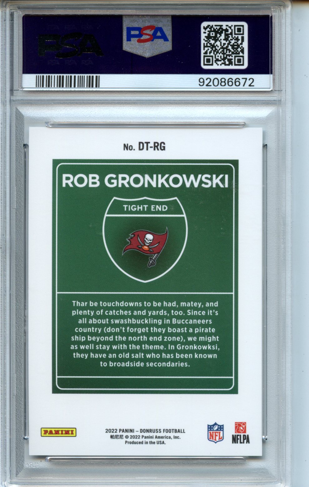 2022 Donruss #DTRG Rob Gronkowoski Downtown! PSA 10